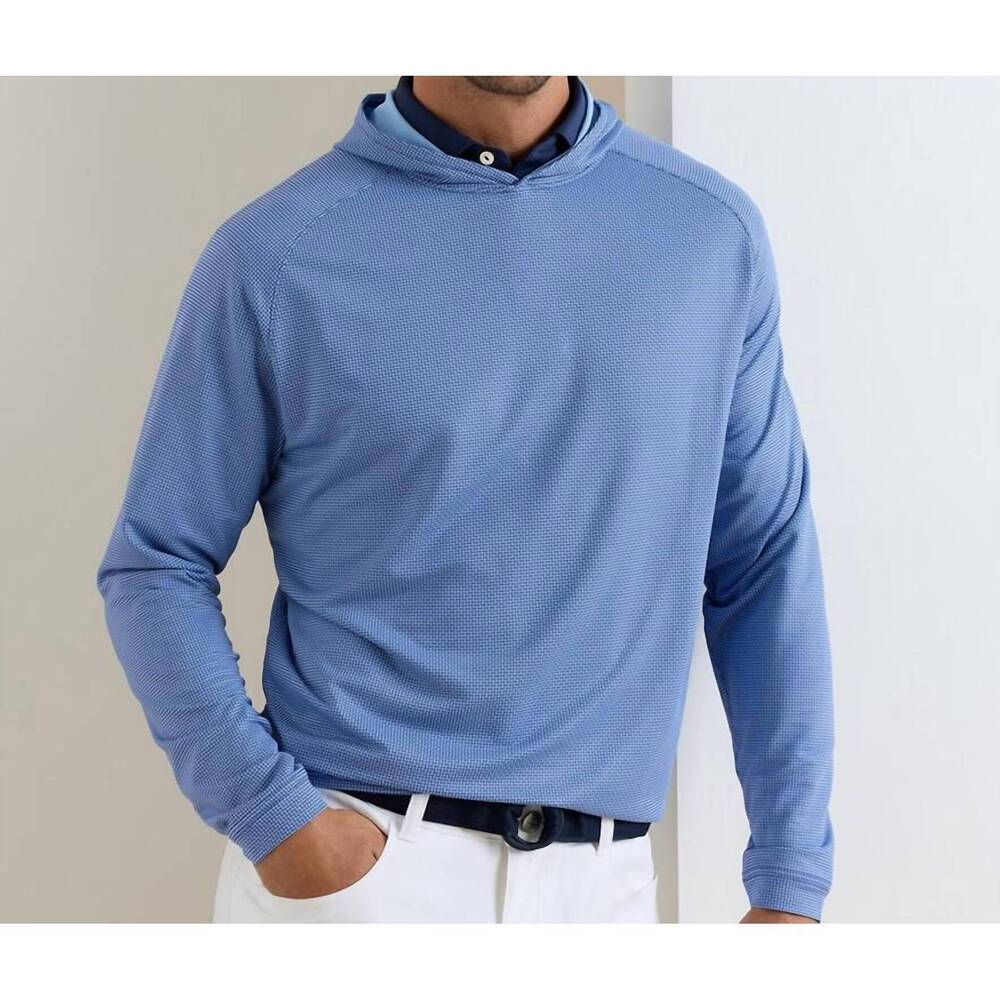 NEW PETER MILLAR pine houndstooth performance hoodie in sport navy